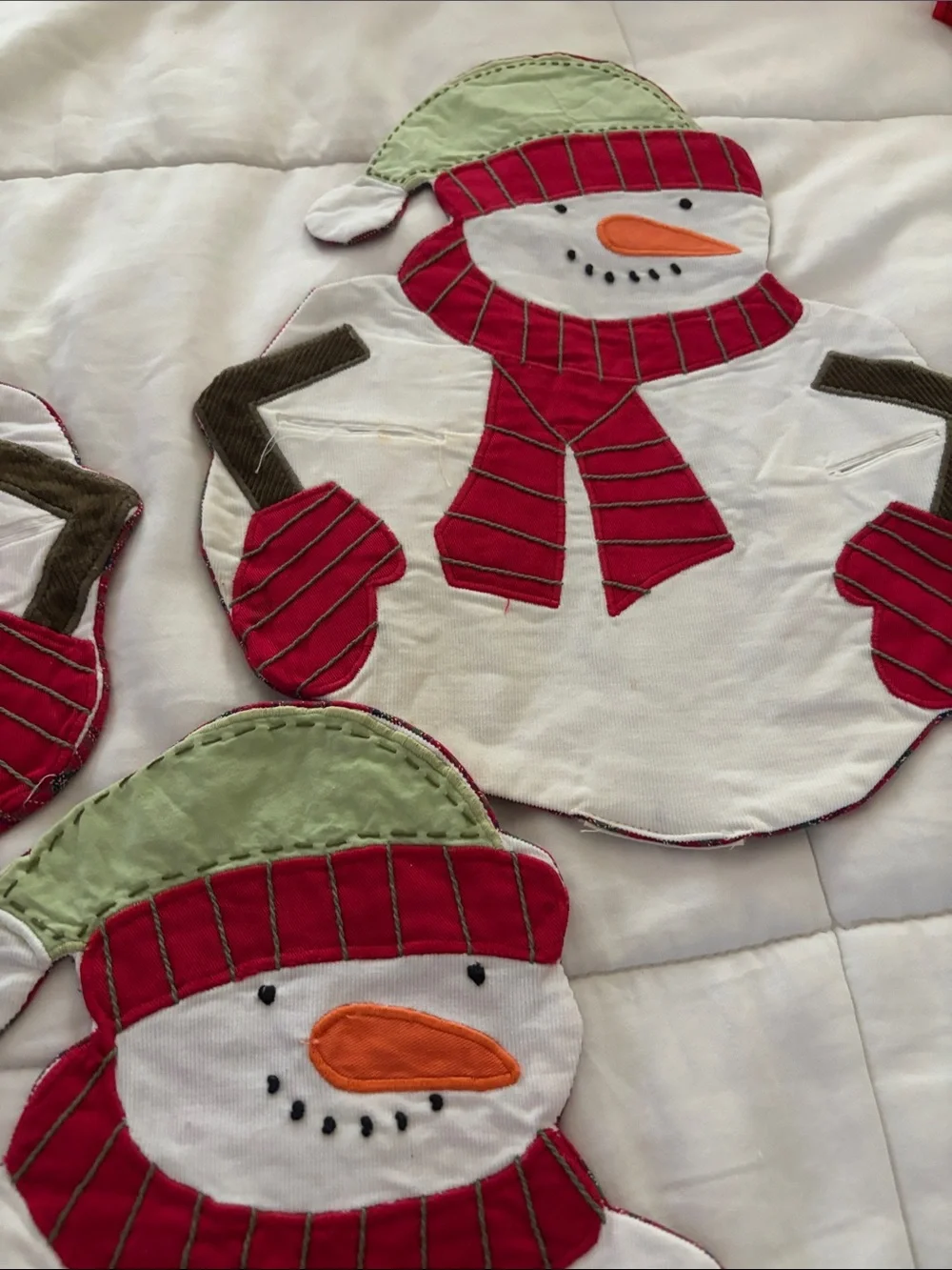 Pottery Barn Kids Snowman Placemats with utensil holders - Set Of 3 Christmas
